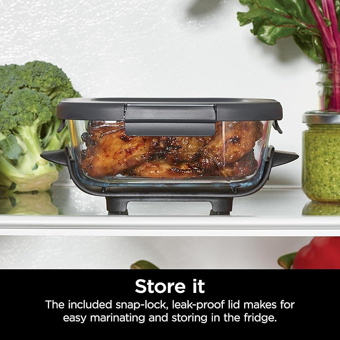 Ninja 6 Cup TempWare Glass Container with Leak-Proof Storage lid, Compatible Crispi Portable Cooking System, Microwave, Freezer and Dishwasher Safe, PFAS Free Glass Cooking Surface
