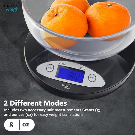 Smart Weigh Food Kitchen Scale with Bowl,11lb x 0.1oz / 5000 x 1grams, Digital Weight Scale for Baking,Cooking for Ounces and Grams