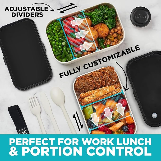 Double Premium Bento Box Adult, 67 fl oz BPA-Free - Cream' Stackable Lunch Box with Leak-Proof Lids & Dividers, Perfect for Meal Prep, Lunches & Portion Control