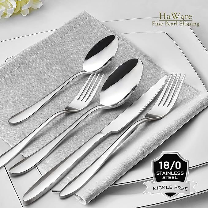 HaWare Silverware Set, 10-Piece Flatware Set, Stainless Steel Cutlery Set for Couples/Singles/Students, Service for 2, Mirror Polished, Dishwasher Safe