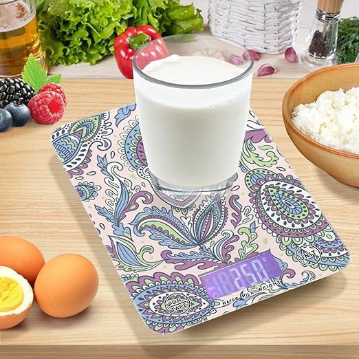 Food Scale Kitchen Digital Scale Food Ounces and Grams Dieting Baking Cooking Waterproof Glass Panels LCD Display,4 Units Scale Tare Function Boho