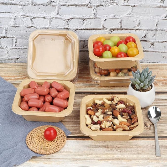 10OZ Disposable Kraft paper bowls with lids,Food containers Soup Bowls Party Supplies Treat Bowls 50 PACK