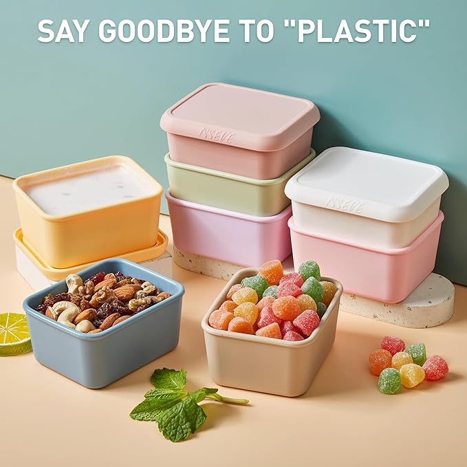 ISSEVE 8oz Silicone Snack Containers for Kids, 1 Cup Reusable Small Containers with Lids, Leak Proof Silicone Food Storage Containers, Kids Lunch Box for Daycare, School, Travel (8)