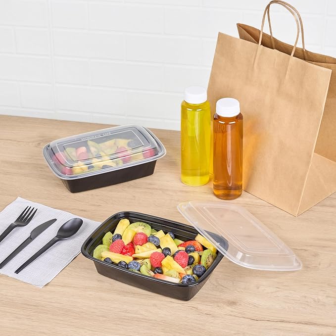 Asporto 38 Ounce Take Out Containers, 100 Food Containers With Lids - Microwavable, Disposable, Black Plastic To Go Food Containers, No BPA, For Take Out And Delivery - Restaurantware