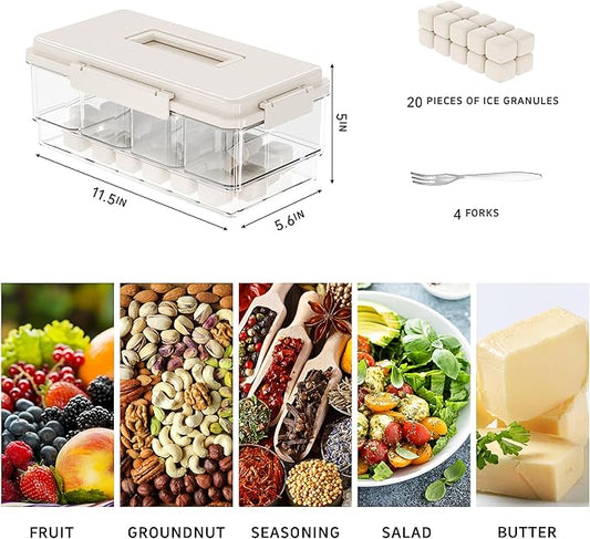 Eanpet 3Pack Ice Chilled Condiment Caddy with 4 Containers & 4 Lids Fruit Serving Tray Platter with Handle Portable Condiment Organizer Server for Mimosa Bar Supplies,Salad,Taco,Party Garnish,Beige