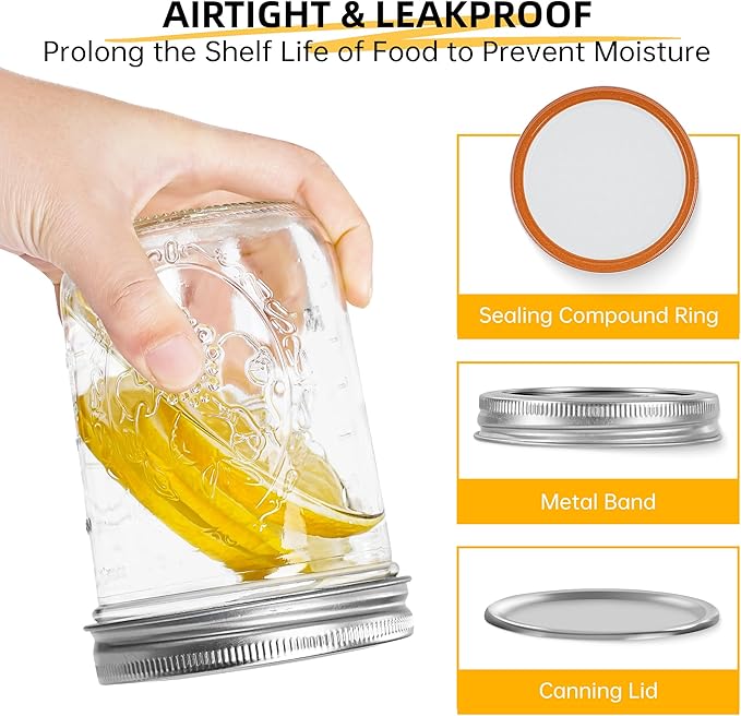 Wide Mouth Mason Jars 16 oz with Lids [2 Pack], Canning Jars with Metal Airtight Lids and Bands, 16 oz Glass Jars for Fermenting, Pickling, Freezing, Preserving, Meal Prep, Jar Décor