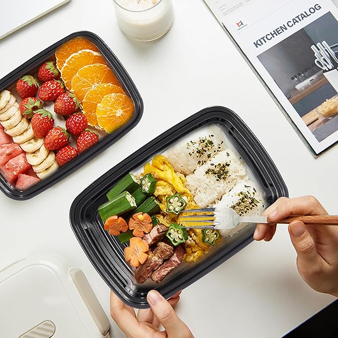 50 pack of Reusable Bento Box Spillproof Plastic Safe Lidded Food Storage Container Packing Box, Refrigerator/microwave Safe, Lunch Containers For Adults Bento Boxes (38oz-50 pack)