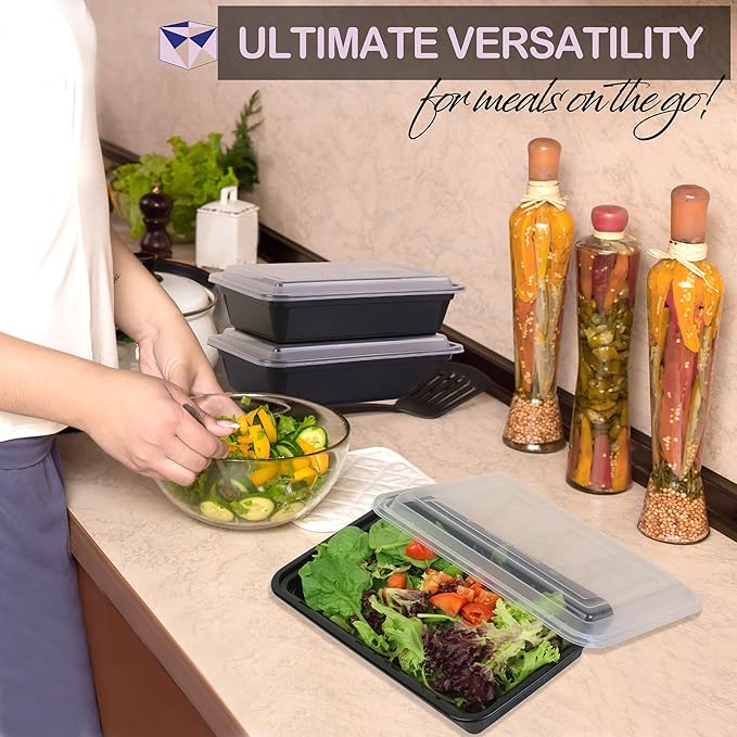 Meal Prep Containers 50 Pack - Food Storage Container with Lids, Resturaunt Take-Out Container, Durable & Airtight, Microwave & Freezer Safe for Freshness, Convenience & Organization (24oz -50 Pack)