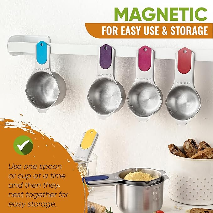 Spring Chef Premium Swivel Vegetable Peeler, Black & Magnetic Measuring Cups & Spoons, Set of 15 with Leveler, Multicolor - 2 Product Bundle