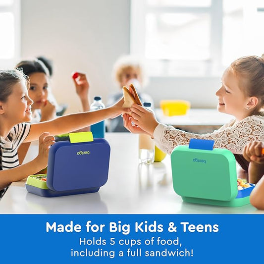 Bentgo Pop - Leak-Proof Lunch Box & Removable Divider for Ages 8+ & Teens - Lunch Container Holds 5 Cups of Food; 3-4 Compartments; Microwave/Dishwasher Safe; 2 Year Warranty (Spring Green/Blue)