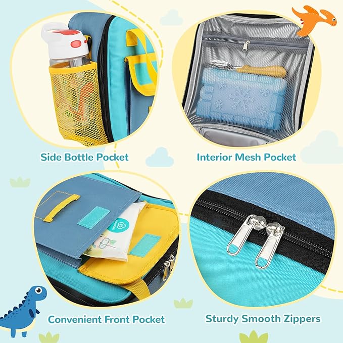 REDSHELL Tactical Lunch Box Kids, Large Insulated Lunch Bag for Boys Girls, Cooler Lunchbag, Square Toddler Lunchbox, School Daycare Lunch Tote Pail with Water Bottle Holder Shoulder Strap, Blue