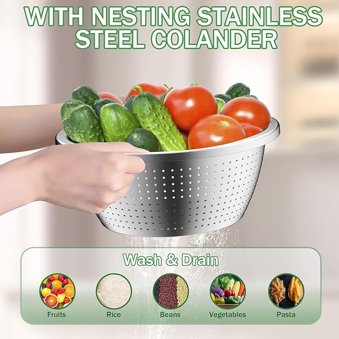 Mixing Bowls with Lids Set, Stainless Steel Mixing Bowls with Colander, Strainer with Mixing Bowl Set, Non-Slip Bottom, Kitchen Gadgets Bowl Christams Gift, Size 4, 2.5, 2, 1.5QT - Black