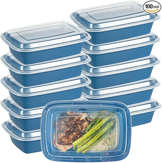 Restaurantware Asporto 38 Ounce Take Out Containers, 100 Food Containers With Lids - Microwavable, Disposable, Midnight Blue Plastic To Go Food Containers, No BPA, For Take Out And Delivery
