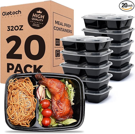 Glotoch 20 Pack 32OZ Meal Prep Containers Reusable Microwave Safe,Extra Large &Thick Food Storage Containers With Lids, Durable Bento Boxes BPA-free, Stackable,Dishwasher/Freezer Safe