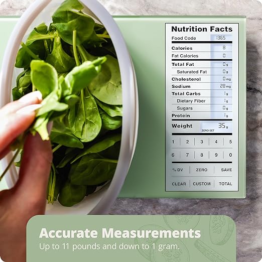 Nutrition Scale by Greater Goods with Food Grade Glass, Perfect for Calorie Counting, Meal Prep, and Weight Loss (Sage Green)