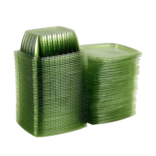 ECO PRODUCTS Compostable 32oz Rectangular Deli Containers With Lids, Pack of 50, Veridian Clear Green Meal Prep, Made from PLA, A Renewable Material Made from Plants, One Lid Fits All