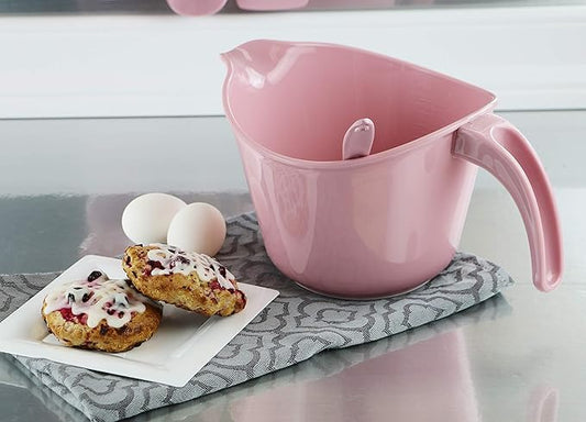 Reston Lloyd, Batter Bowl With Pour Spout, Non-Slip Base, Erogonomic Space Saving Detachable Handle, 2 QT Heavy Duty BPA-Free Microwave & Dishwasher Safe, Pink