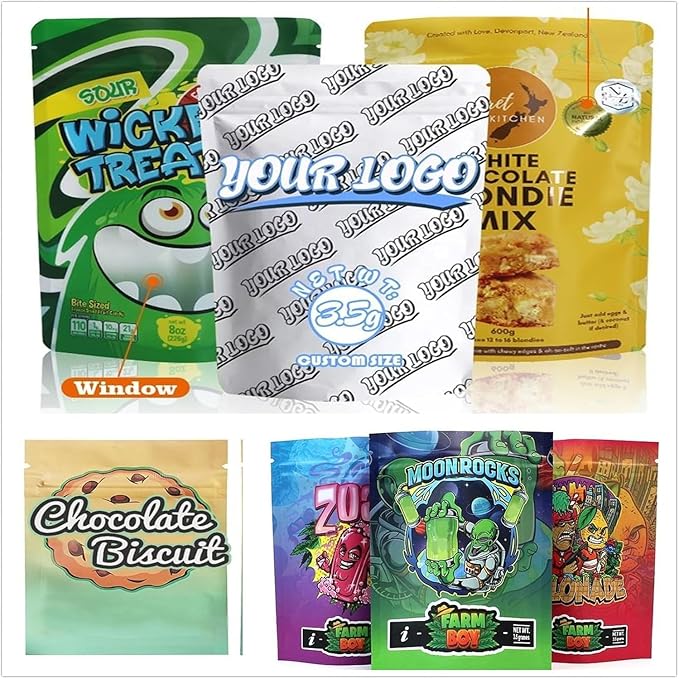 1000 Pcs Custom Print Aluminium Foil Bags(Min Order 1000 Pcs),Smell Proof Pouch for Business Packaging,Resealable Stand Up Zipper Bag for Food Storage,Pet,Dried Food,Snack(Exclude Shipping Fee）