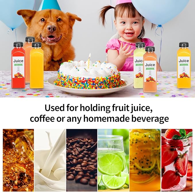 16oz Empty Juice Bottles with Caps, Pack of 24 Reusable PET Plastic Clear Water Bottle Recyclable Drink Bulk Containers with Leak-Proof Lids for Juice Water Milk and Beverages