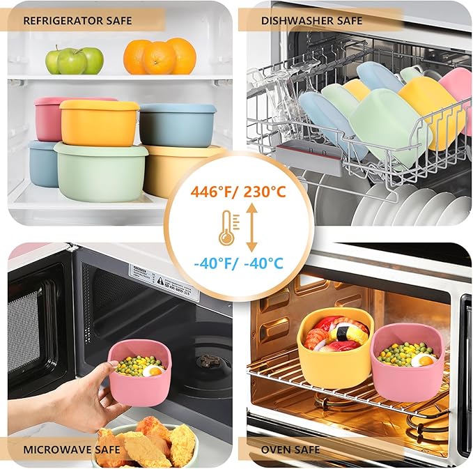 4Pcs Silicone Food Storage Containers with Lids，BPA Free Reusable Silicone Storage Containers for Food Freezer Dishwasher Safe (33.8oz, 20oz, 10oz, 6.7oz)(light yellow)