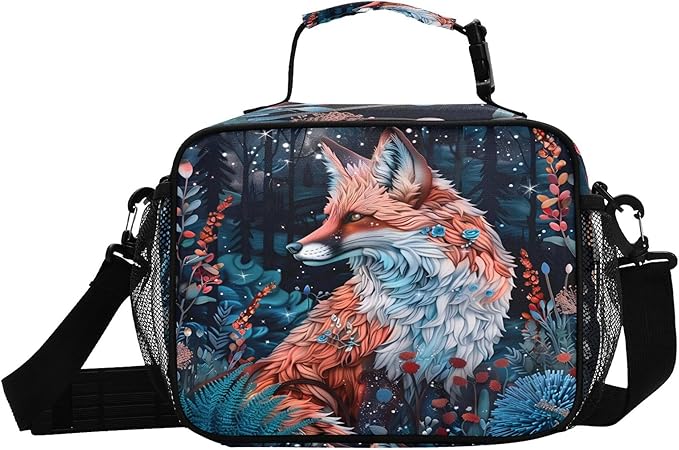 MNSRUU Student Lunch Bag Beautiful Fox Insulated DinnerTotes Picnic Bag Lunch Box with Adjustable Shoulder Strap for Teen Kids Adults