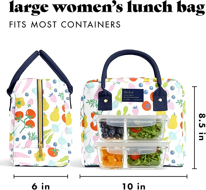 Fit & Fresh Lunch Bag For Women, Insulated Womens Lunch Bag For Work, Leakproof & Stain-Resistant Large Lunch Box For Women With Containers, Zipper Closure Bloomington Lunch Bag, Fruit Print