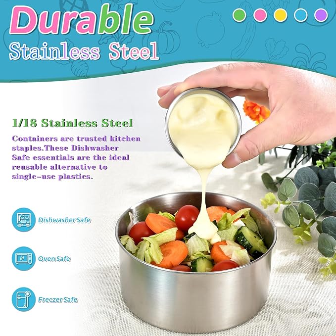 UPTRUST Stainless Steel Containers with Lids, 5-Pack Stackable Snack Containers, Nesting Snack and Dip Containers (5-Pack: 3oz, 6oz, 13oz, 21oz, 32oz)