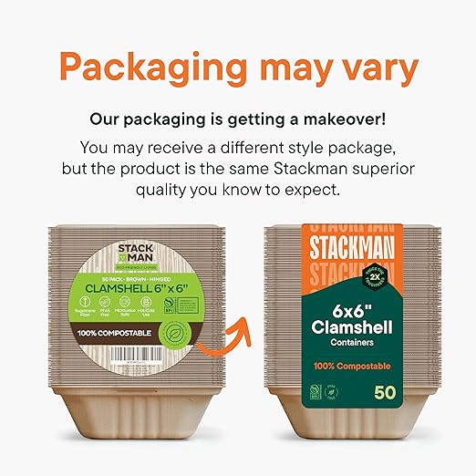 100% Compostable Clamshell Take Out Food Containers [6x6" 50-Pack] Heavy-Duty Quality to go Containers, Natural Disposable Bagasse, Eco-Friendly Biodegradable Made of Sugar Cane Fibers