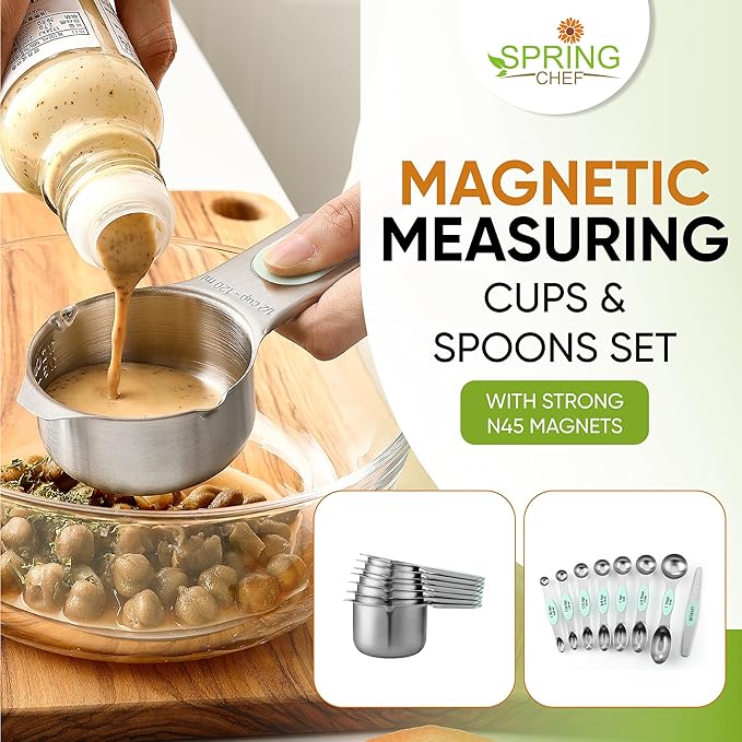 Spring Chef Premium Swivel Vegetable Peeler & Stainless Steel Magnetic Measuring Cups & Spoons, Set of 15 with Leveler - 2 Product Bundle - Mint