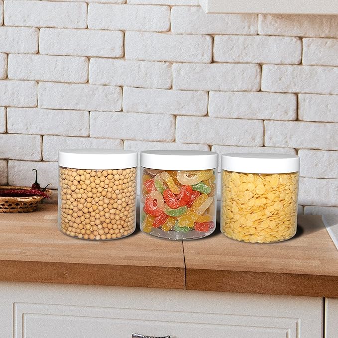 12 Pack 22 oz Plastic Jars with Lids, Empty Wide-Mouth Jars with Lids, Airtight Food containers/Large Plastic Jars for Food Storage, Kitchen, Spice, Cosmetics (Clear)