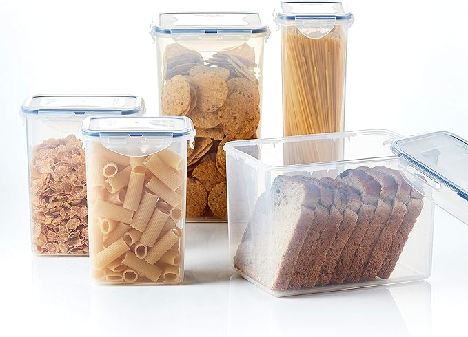 LocknLock Easy Essentials Airtight Rectangular Tall Food Storage Container 7.61 Cup, 4 Piece, Clear