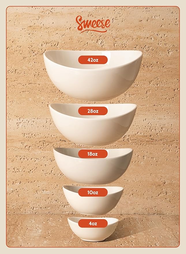 Sweese 5 Inch Porcelain Small 10 oz Bowls Set of 6, for Dessert | Ice cream | Soup | Rice | Fruits | Small Portions - Microwave, Dishwasher, and Oven Safe - Cool Assorted Color
