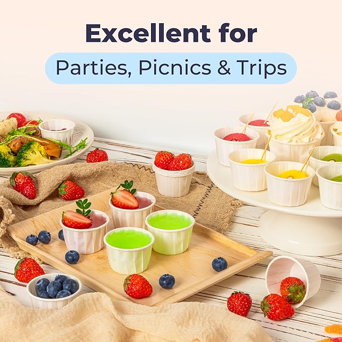 [500 Pack] 1.25 oz Treated Paper Souffle Portion Cups for Condiments Samples Measuring Jello Shots Sauce Disposable Cup - White