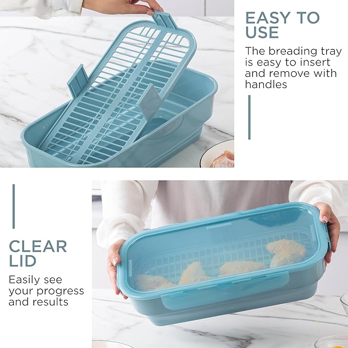 COOK WITH COLOR Collapsible Batter Bowl - Mess Free Breading Shaker Container - Great for Fried Fish, Fried Chicken, Onion Rings, Wings & More, Blue