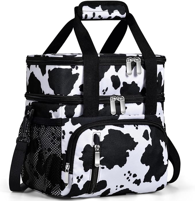 Lunch Box for Women, Double Insulated Lunch Bag Reusable Leakproof Cooler Bag Portable Picnic Food Bag, Adult Lunch Tote Lunch Bag for Work, Construction Worker, Truck Driver-Cow Pattern