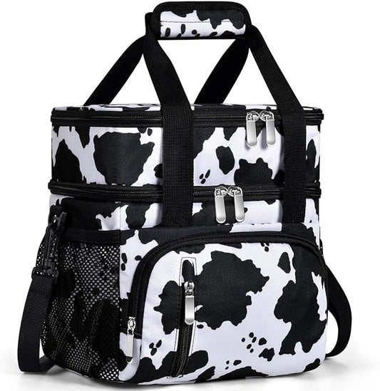 Lunch Box for Women, Double Insulated Lunch Bag Reusable Leakproof Cooler Bag Portable Picnic Food Bag, Adult Lunch Tote Lunch Bag for Work, Construction Worker, Truck Driver-Cow Pattern