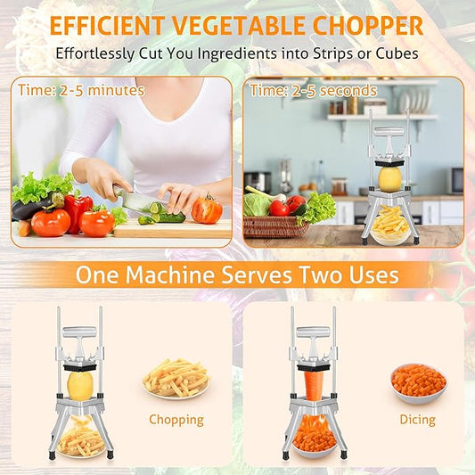 WICHEMI Commercial Chopper Dicer Vegetable Chopper Dicer Commercial Onion Chopper Dicer Potatoe Cutter Stainless Steel Fruit Vegetable Chopper French Fry Cutter Heavy Duty Food Dicer Cutter (3/8")