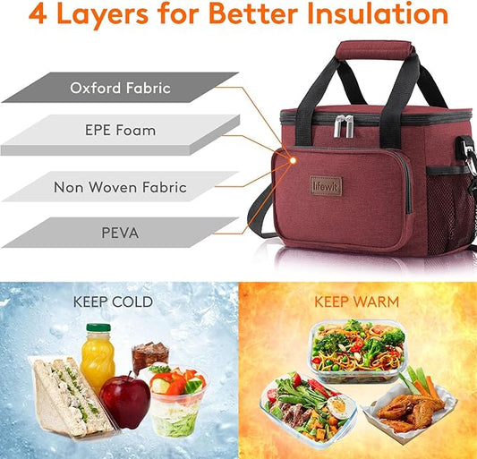 Lifewit Large Lunch Bag Insulated Lunch Box Soft Cooler Cooling Tote for Adult Men Women, Burgundy 12-Can (9L)