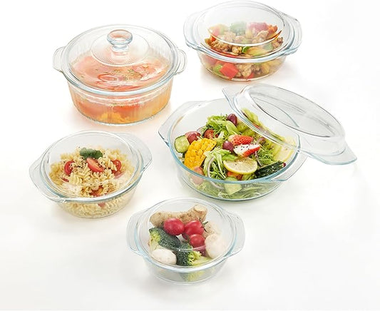 Glass Food Storage Containers with Lids, 5-Piece Nesting Bowl Set, Microwave Safe Bakeware Serving, Cooking, Microwave and Dishwasher Safe Bakeware-0.7L+1L+1.5L+2L+2.5L