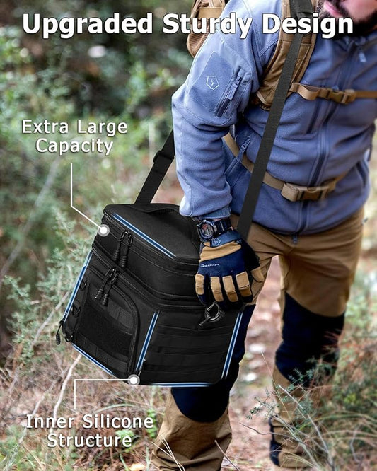 RalChyez Tactical Lunch Box for Men, Large Insulated Lunch Bag Expandable Double Deck Cooler Leakproof Waterproof Lunch Pail for Adult Women Work Office Shifts Picnic Travel Black