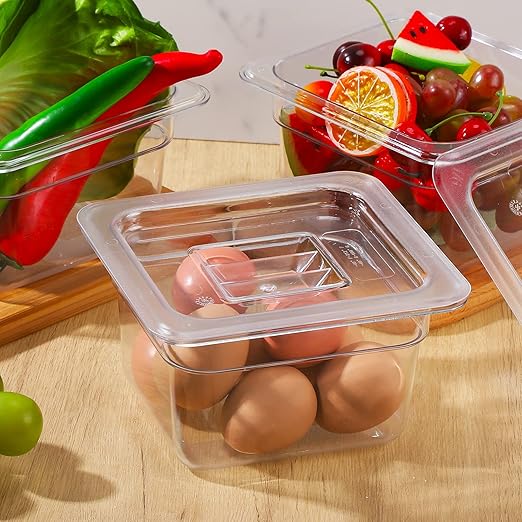 Sieral 10 Pcs 1/6 Size Food Containers with Lids - Clear Stackable Meal Prep Bins for Fridge Organization,Kitchen Storage,Bento,Baby Food,Microwave Safe (4 Inch,1.5 Quart)
