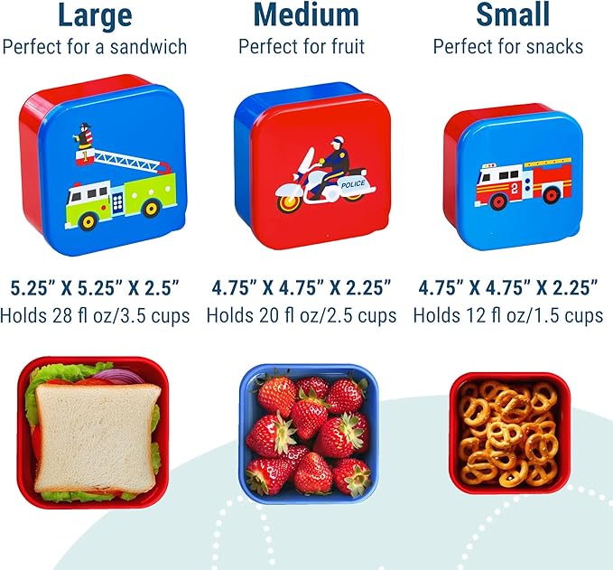Wildkin Nesting Food Containers for Kids – Stackable, Airtight & Dishwasher Safe - Set of 3 - Heroes