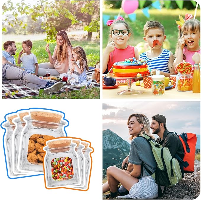 100 pcs Mason Jar Bottles Bags,2 Sizes Reusable Decorative Snack Bags,Ziplock Sealed Plastic Food Saver Storage Pouches for Kitchen Travel Camping Picnic Organizer