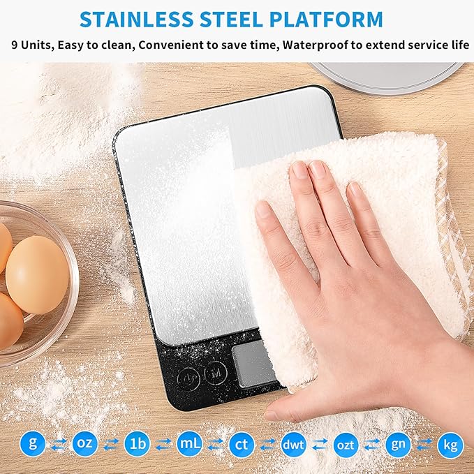 Upgraded Large Size Food Scale for Food Ounces and Grams, YONCON Kitchen Scales Digital Weight for Cooking, Baking, 5kg by 0.1g High Accurate Gram Scale with 2 Tray, Tare Function, LCD Display