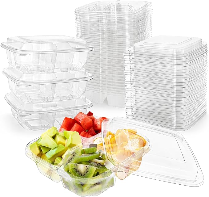 Peohud 50 Pack Clear Bento Snack Containers, 4 Compartment Food Storage Containers, Reusable Meal Prep Containers, Plastic Divided Bento Boxes with Lids for Lunch, Work, Travel