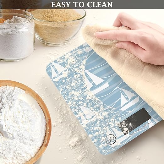 Food Scale Kitchen Scale for Baking Cooking Digital Food Weighing Measuring Scale Small Waterproof Electric Food Scale Sailboats Blue