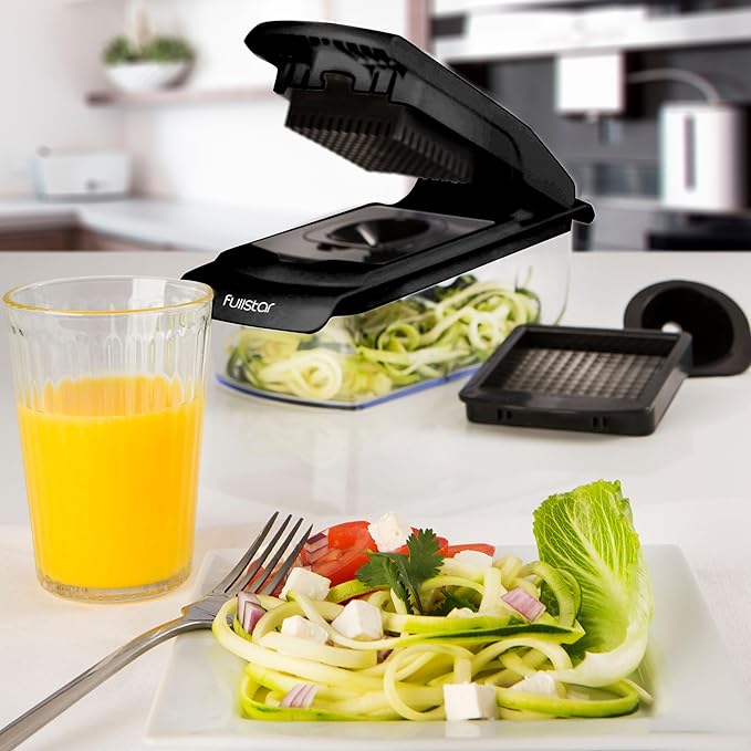 Fullstar Vegetable Chopper and Spiralizer - Food Chopper with Container, Fruit Slicer, Kitchen Gadgets & Accessories, Home Essentials (4 in 1, Black)