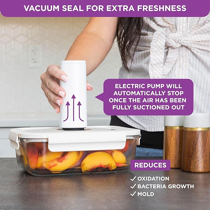 HOLDN’ STORAGE Vacuum Food Storage Containers, Set of 6 Glass Containers plus an Electronic Vacuum Pump – Keep Food Fresh Longer, BPA-Free Glass, Leak-Proof, Ideal for Meal Prep, Marinating.