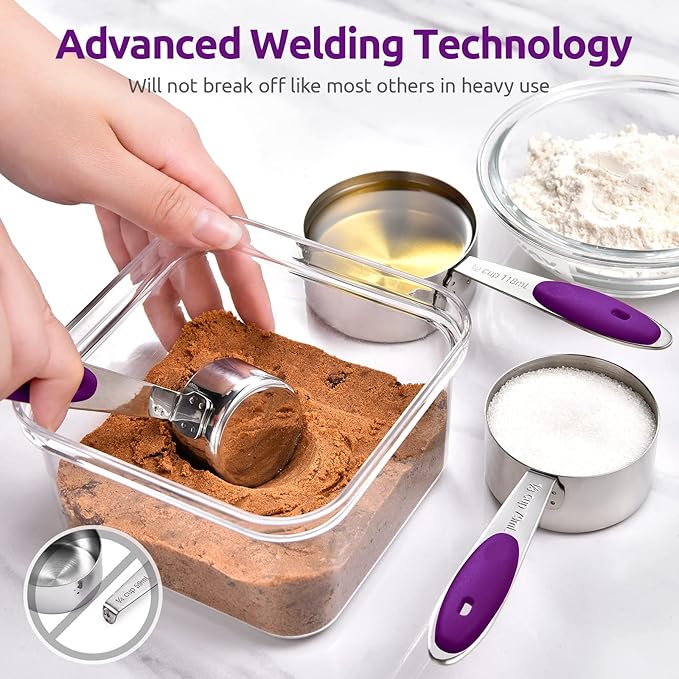 U-Taste 18/0 Stainless Steel Icing Spatula with PP Plastic Handle, and Upgraded Measuring Cups and Spoons Set of 10 with Reinforced Welded Handle (Purple)