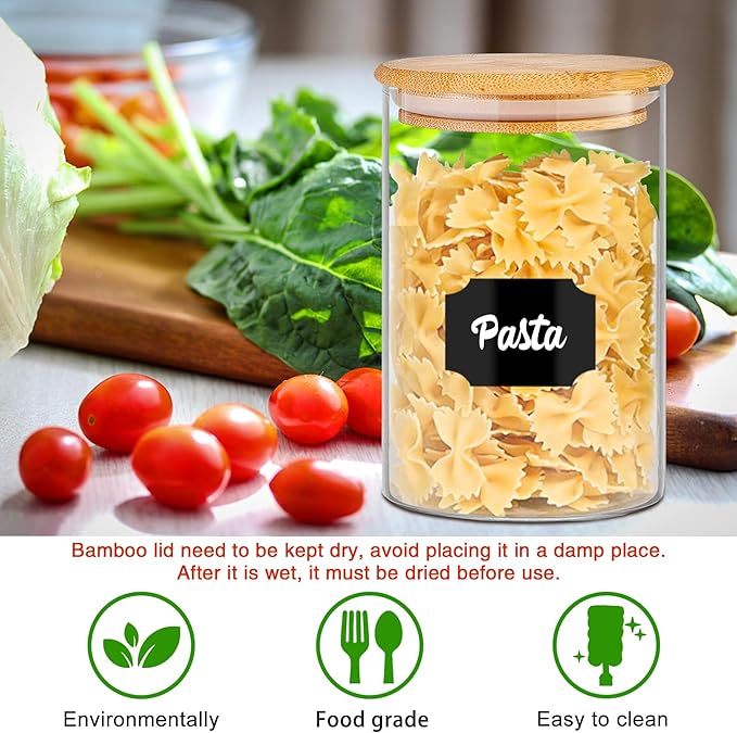 Glass Jars with Bamboo Lids 20 oz, 12 Pcs Stackable Kitchen Glass Pantry Storage Containers with Bamboo Lids for Rice, Candy, Sugar, Flour, Nuts, Cookie, Bean